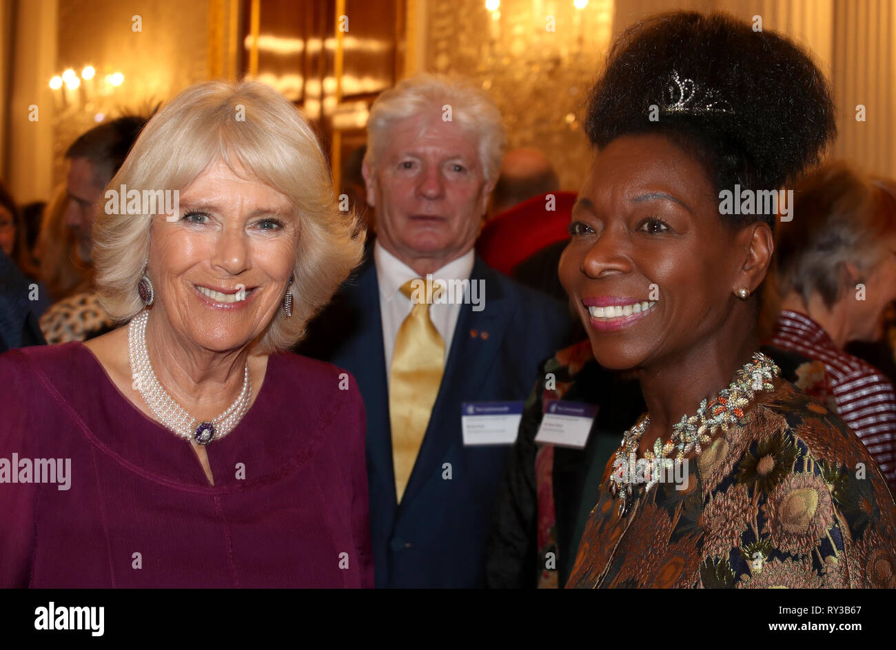 The Duchess of Cornwall and Floella Benjamin at the annual Commonwealth Day reception at Marlborough House, the home of the Commonwealth Secretariat in London. Stock Photo