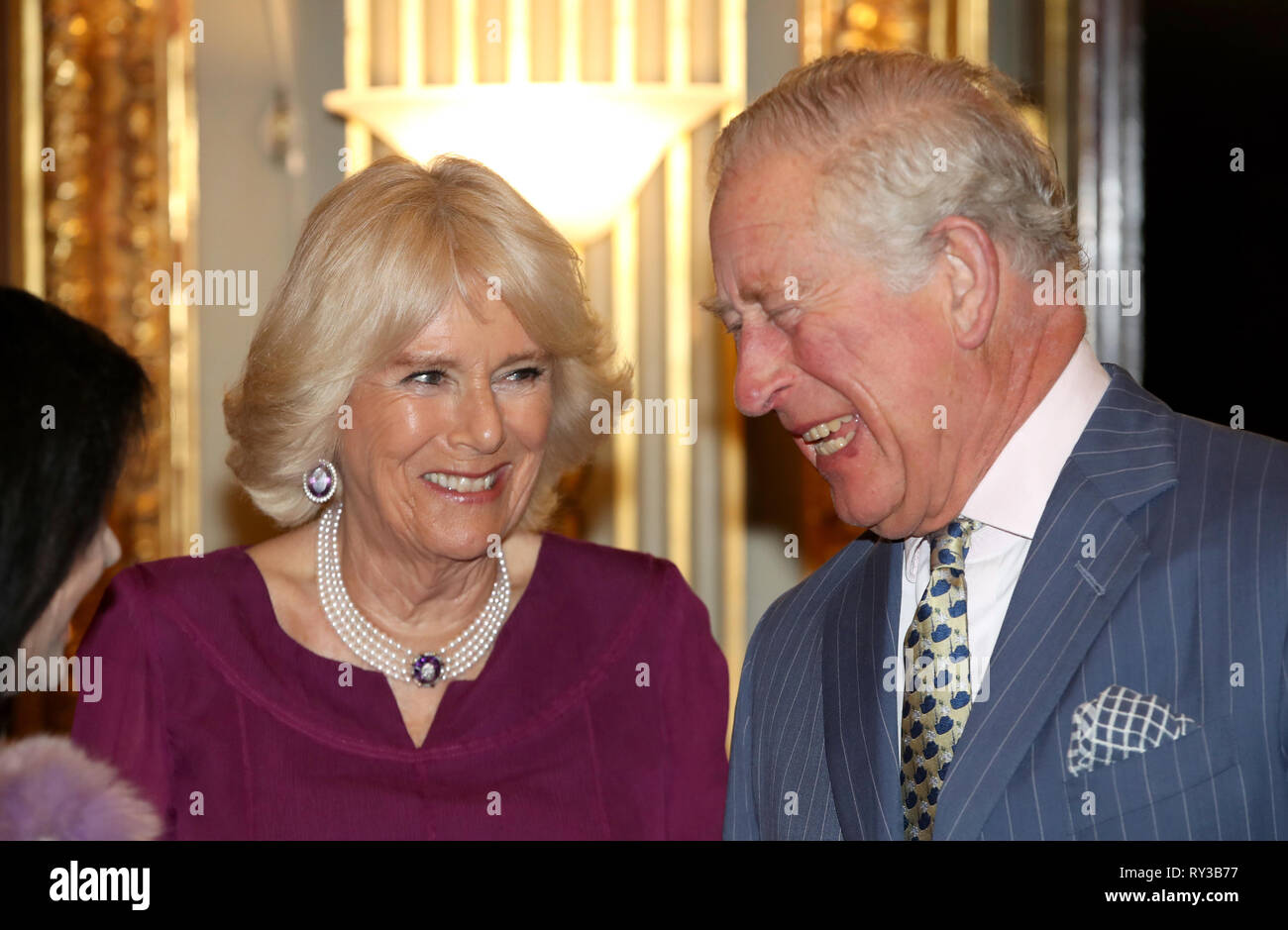 The Prince of Wales and the Duchess of Cornwall at the annual Commonwealth Day reception at Marlborough House, the home of the Commonwealth Secretariat in London. Stock Photo