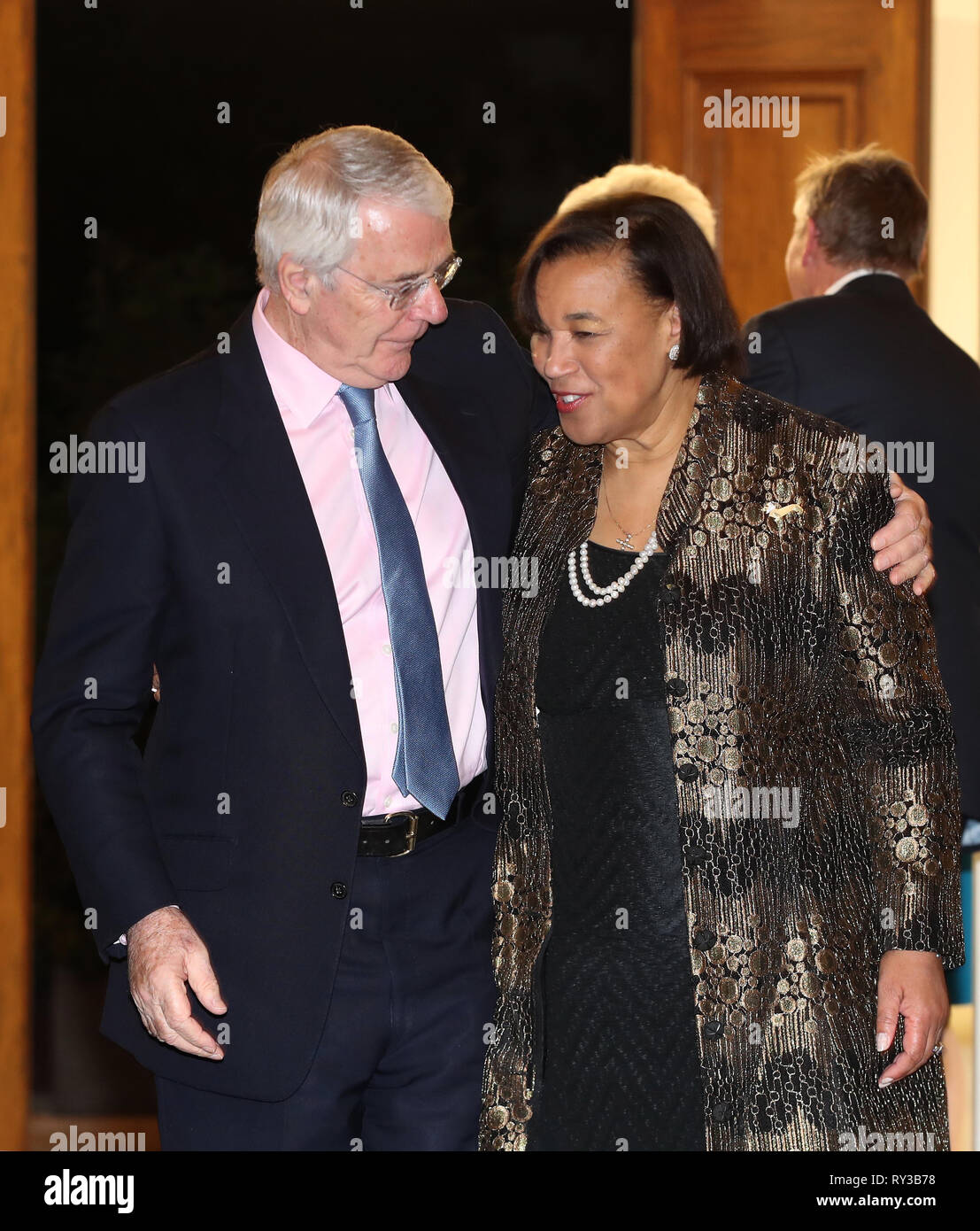 Former Prime Minister John Major and Commonwealth Secretary-General Patricia Scotland at the annual Commonwealth Day reception at Marlborough House, the home of the Commonwealth Secretariat in London. Stock Photo