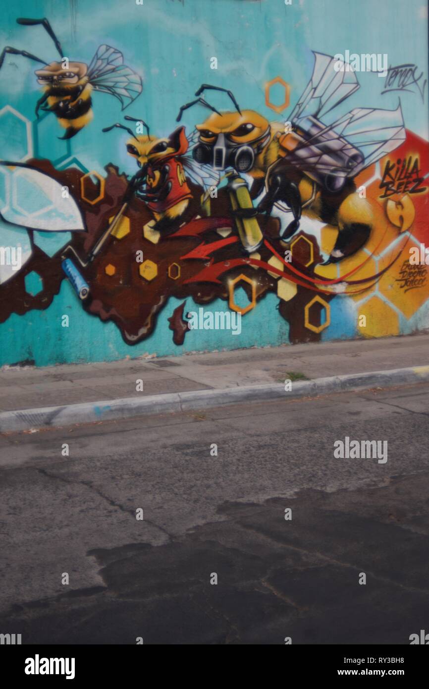 Graffiti depicting painting bees elaborated in Guadalajara, Jalisco, Mexico Stock Photo