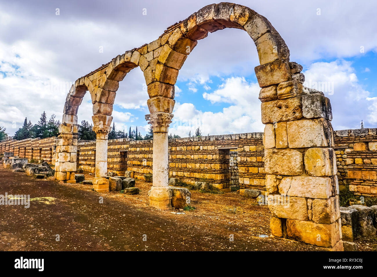 Anjar Citadel Historical Landmark Arched Bows on Pillars Stock Photo