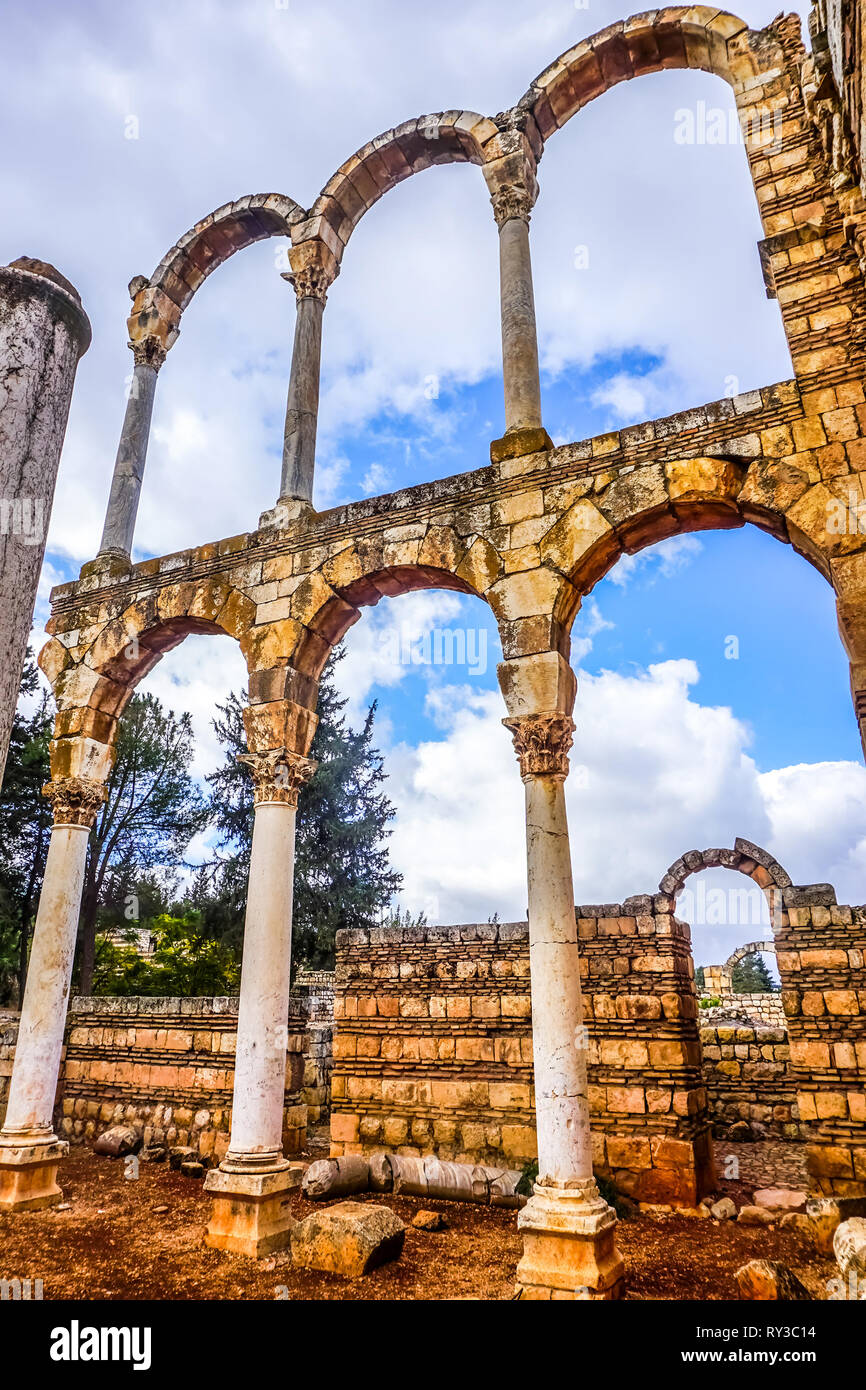 Anjar Citadel Historical Landmark Multi Level Arched Bows on Pillars with Main Passage Stock Photo