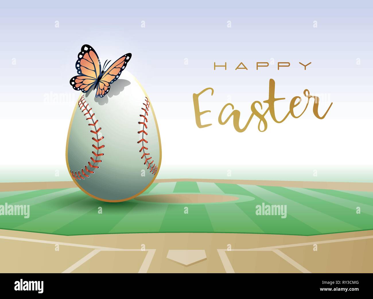 Happy Easter. Easter egg in the form of a baseball ball with Butterfly