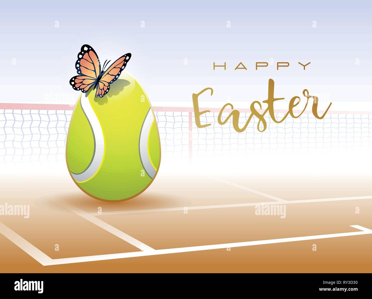 Happy Easter. Easter egg in the form of a tennis ball with Butterfly