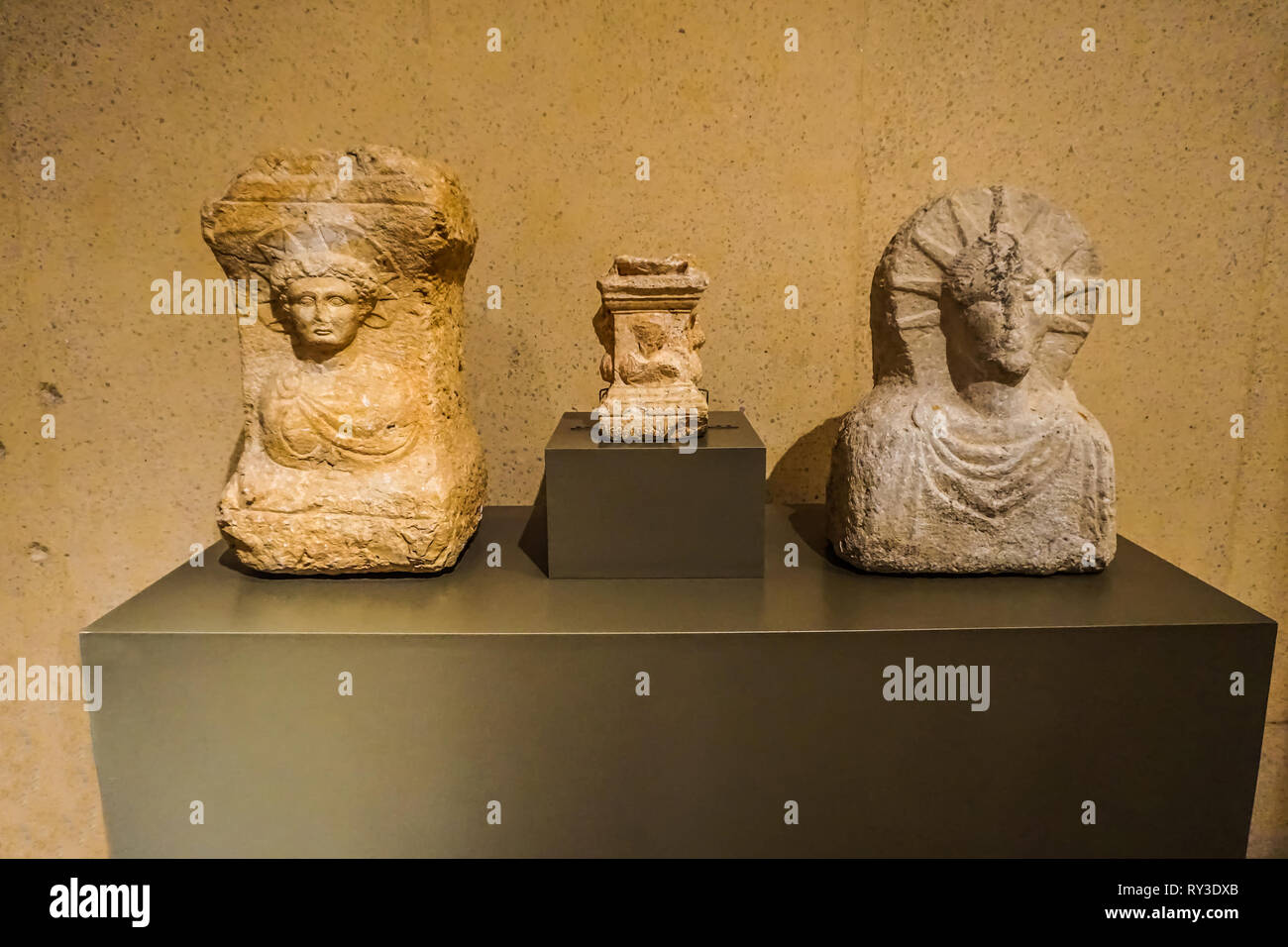 Beirut National Archeological Artifacts Museum Man Busts Carvings Stock Photo