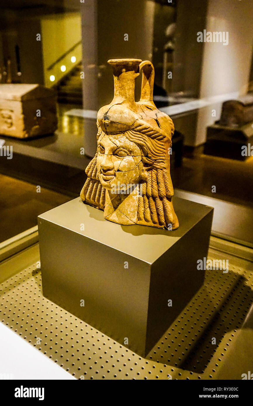 Beirut National Archeological Artifacts Museum Woman Carving Vase Stock Photo
