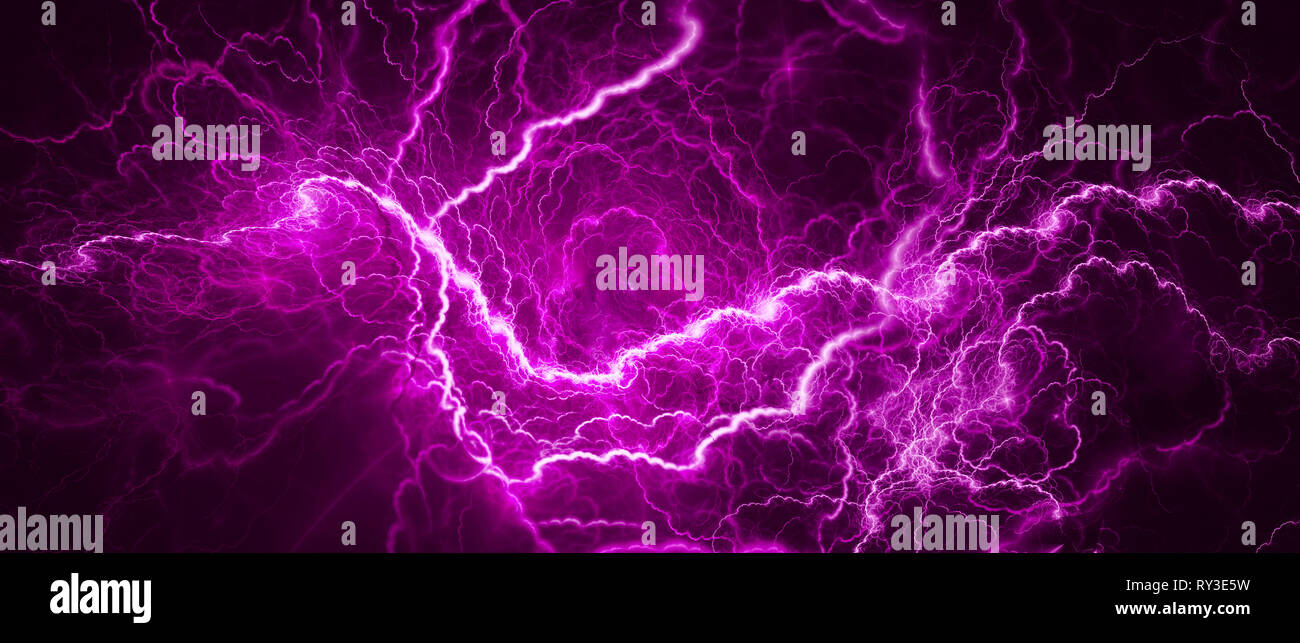 Purple glowing lightning, computer generated abstract background Stock Photo