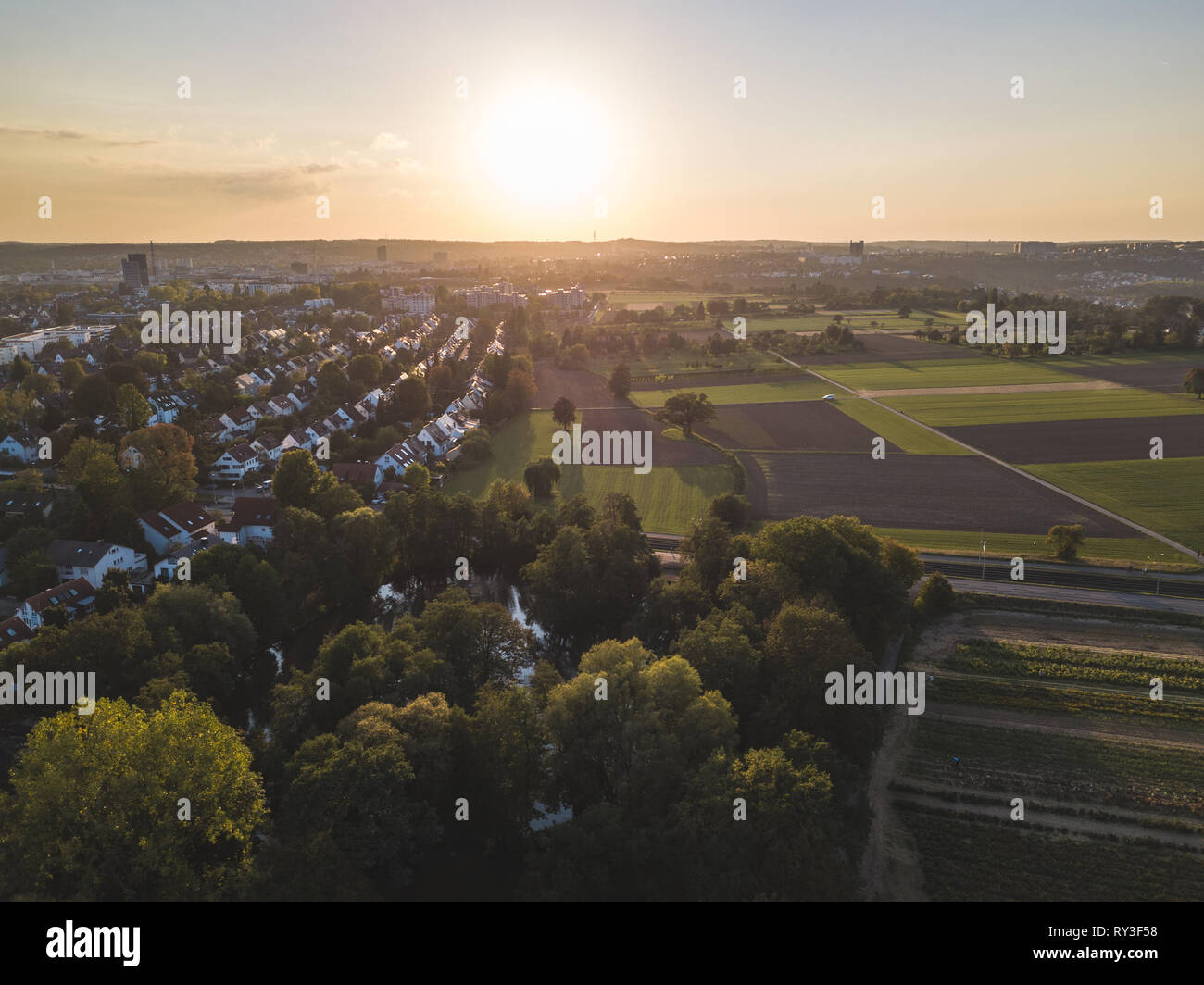 Aerial view at the northern Möhringen, part of Stuttgart in Germany ...