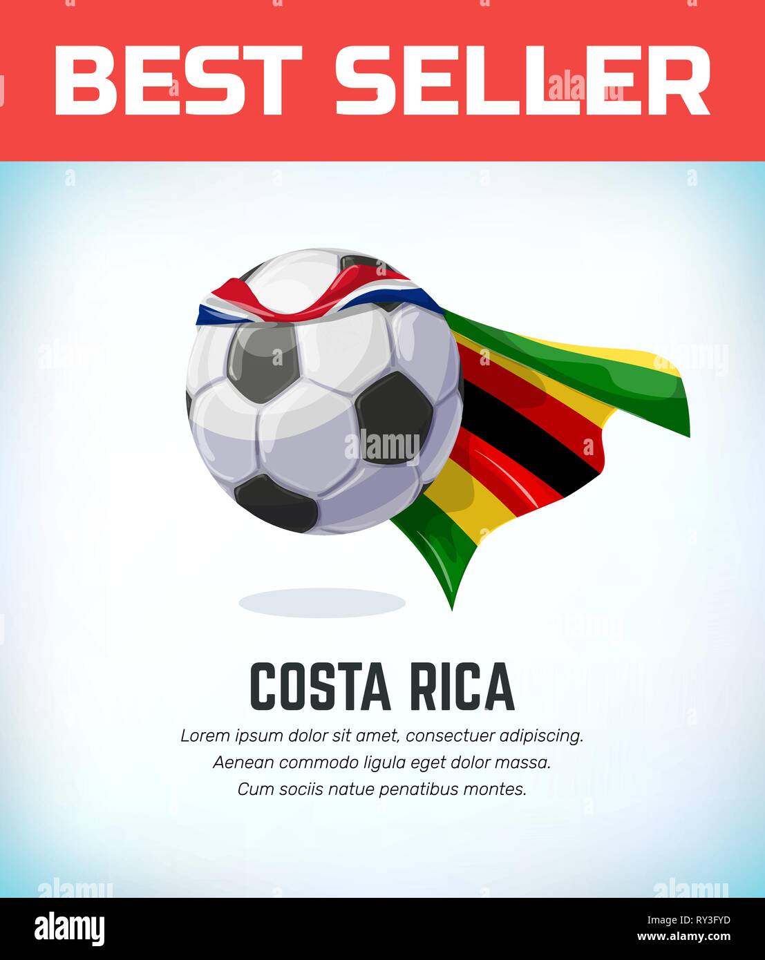 Costa Rica football or soccer ball. Football national team. Vector illustration Stock Vector