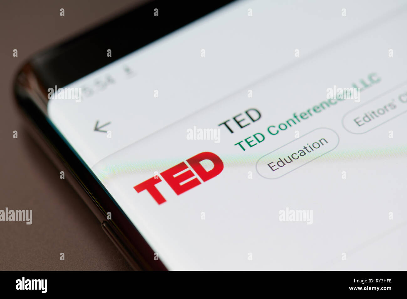 New york, USA - march 11, 2019: Ted education  app in google play store on smartphone screen Stock Photo