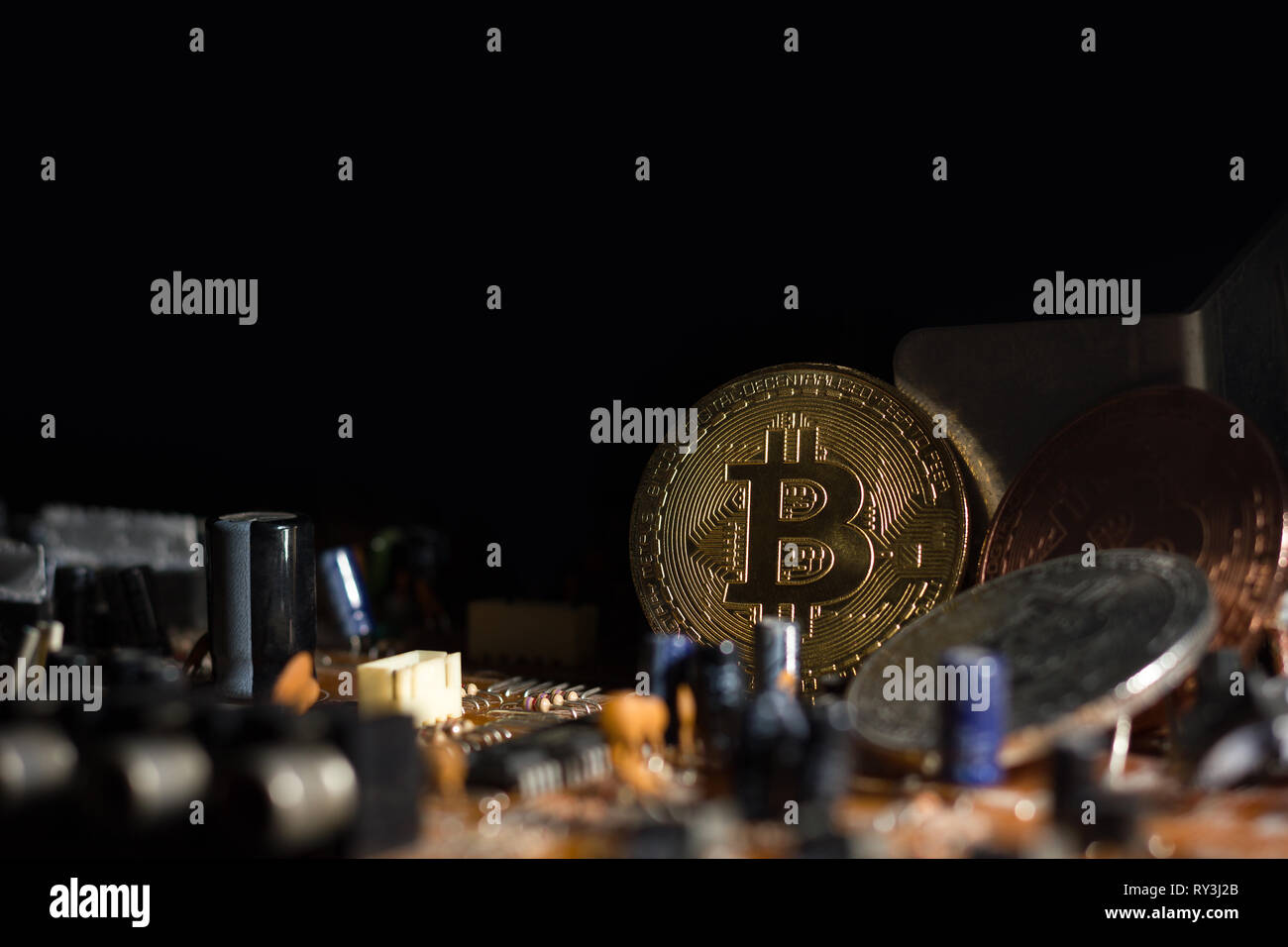 Bitcoin Placed On The Circuit Of Electronic Mainboard Concept Of - 