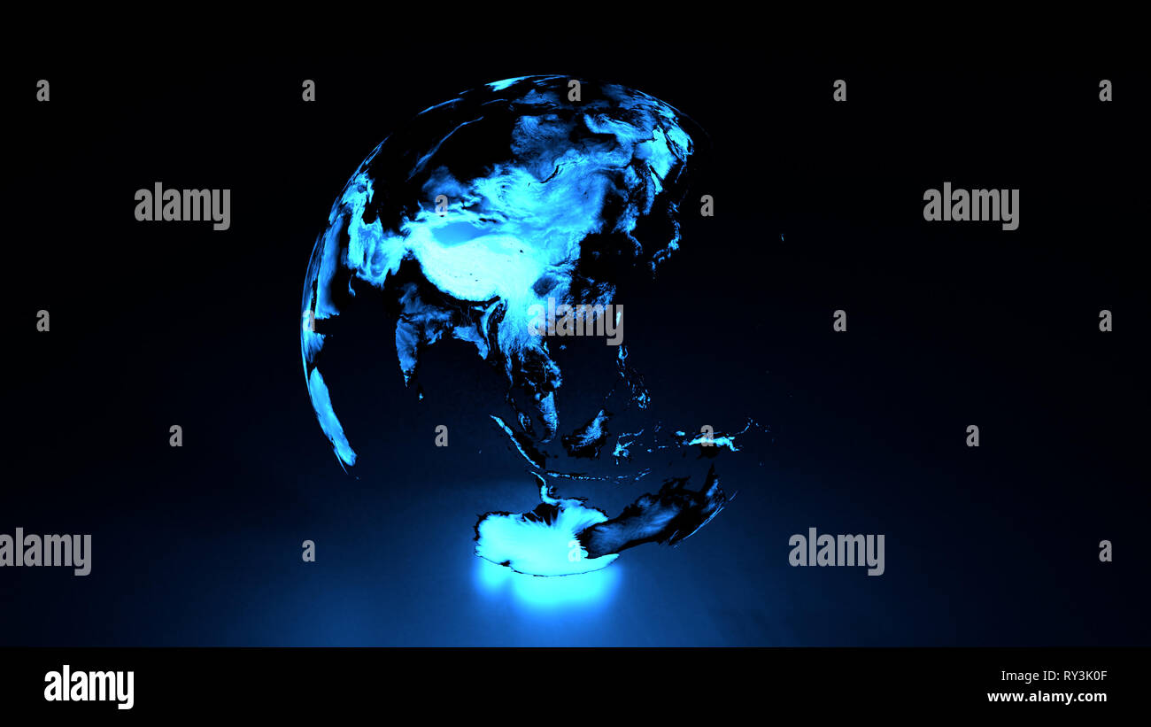 3D holographix globe with blue hue featuring eastern hemisphere including asia australia Stock Photo