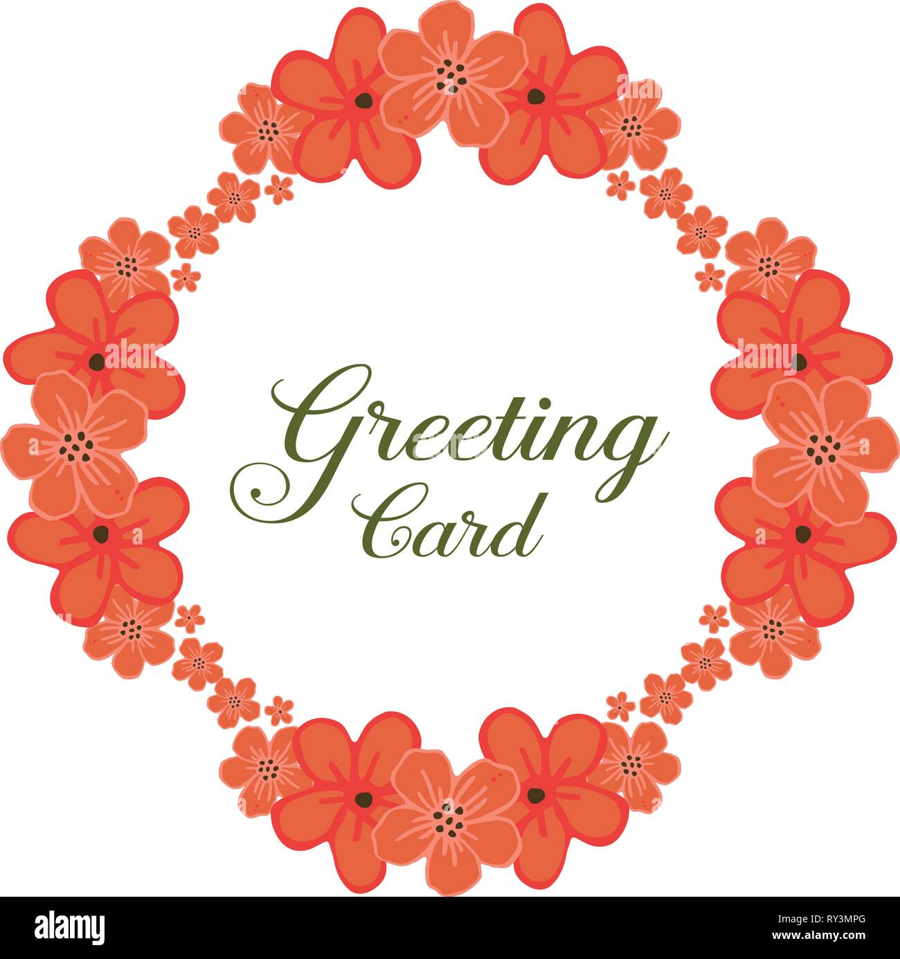 Vector illustration lettering of greeting card with wreath frame blooms ...