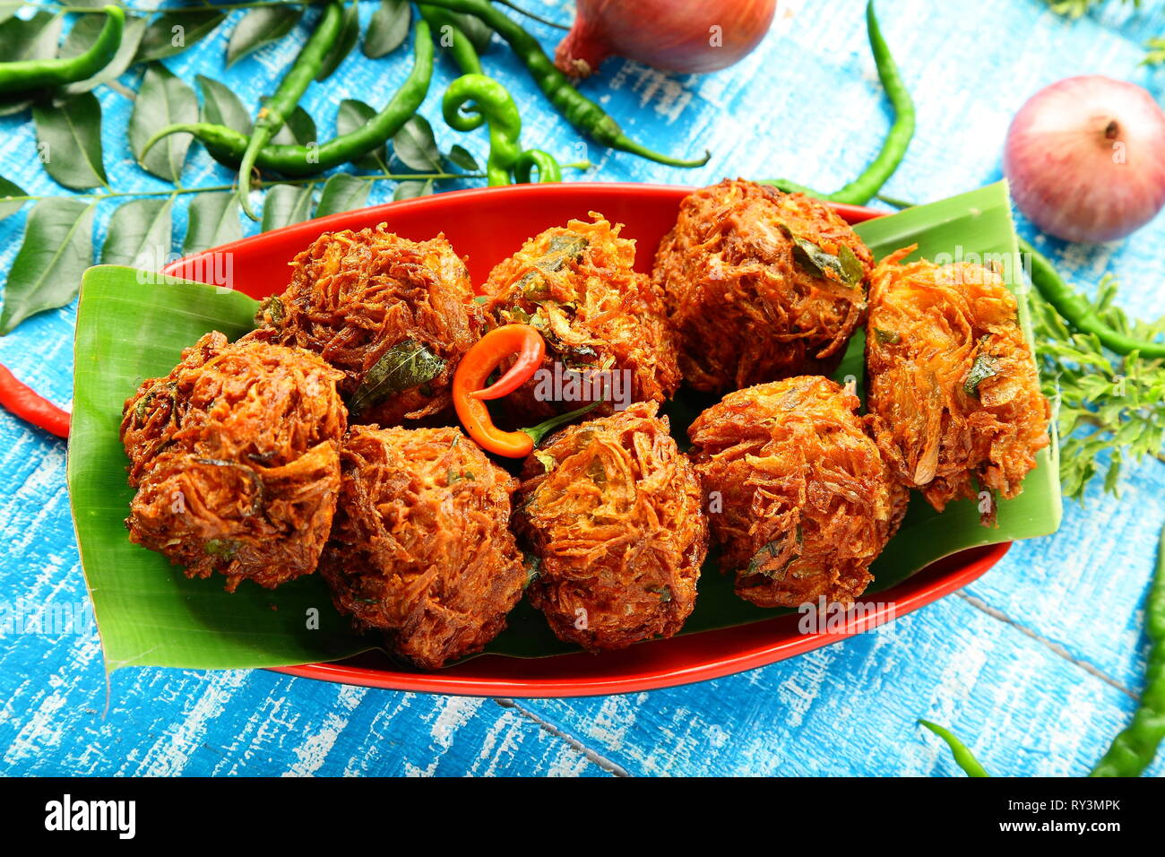 Delicious homemade ullivada,pakoda, onion fritters from Indian cuisine
