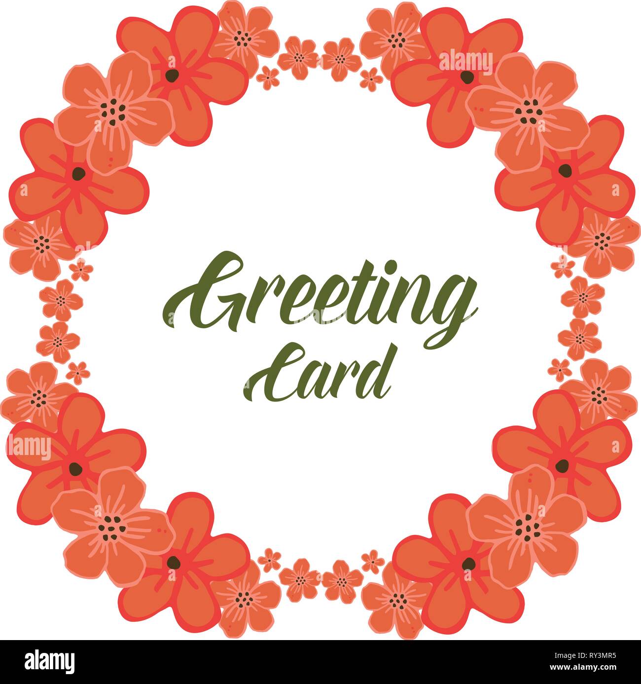 Vector illustration lettering of greeting card with wreath frame blooms ...