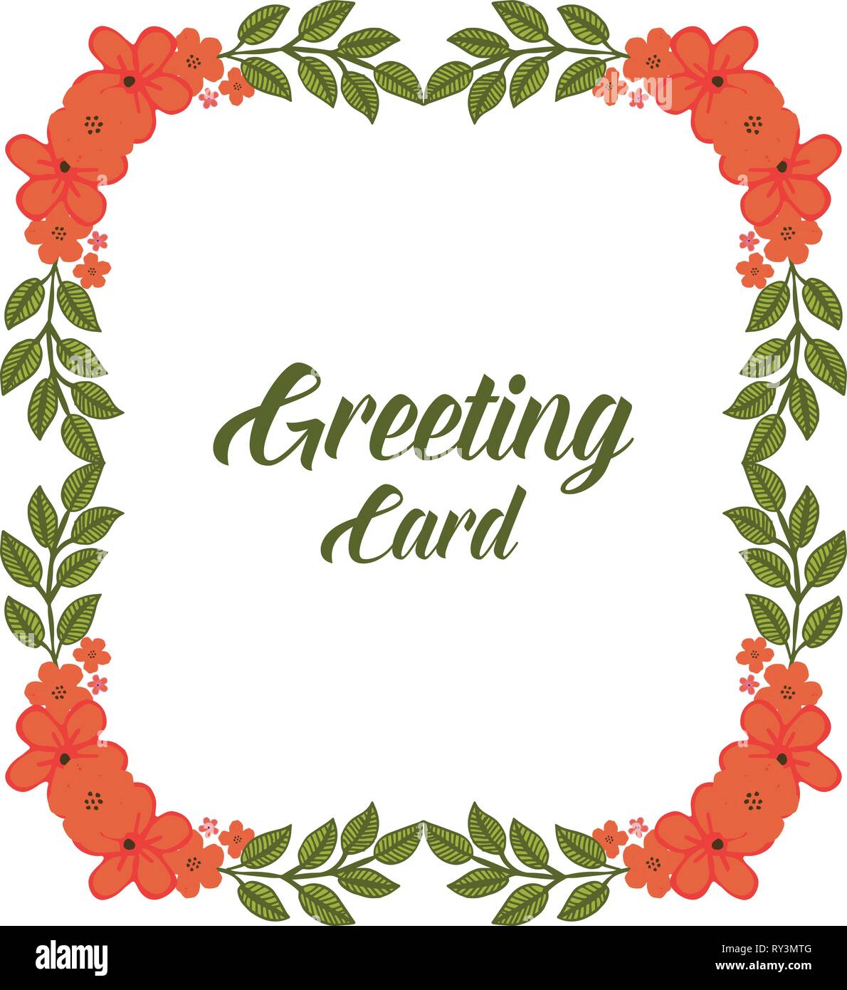 Vector illustration lettering of greeting card with wreath frame blooms ...
