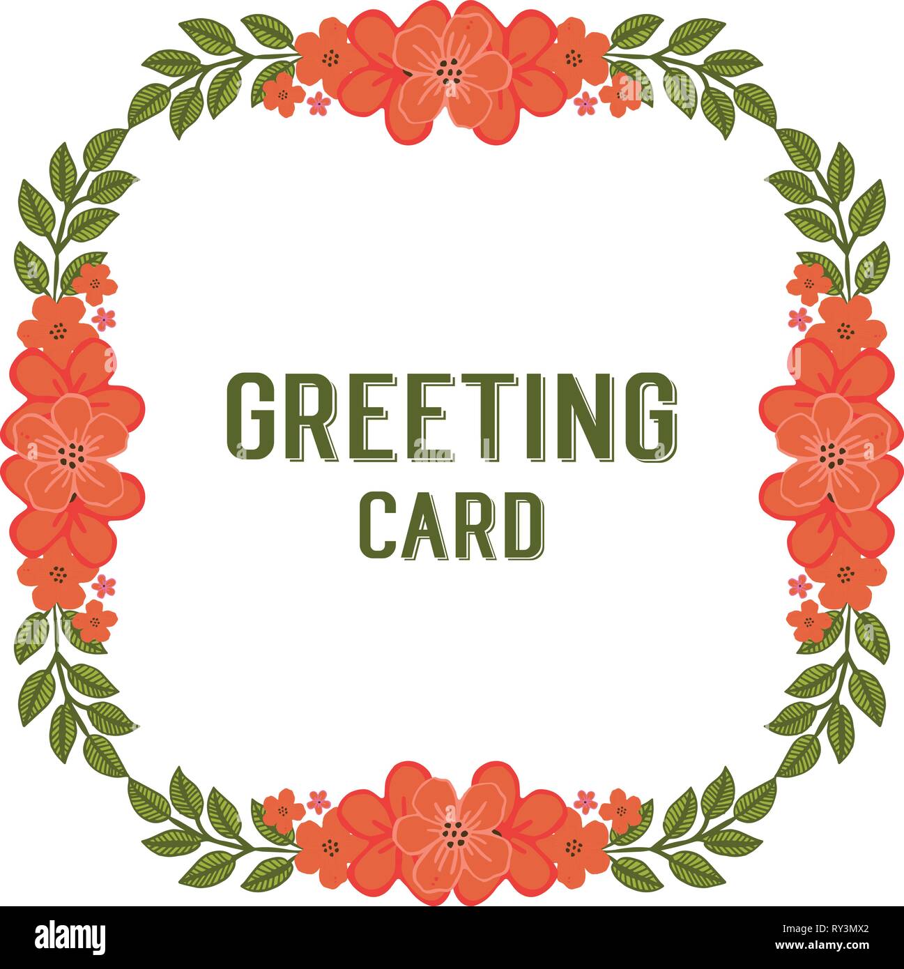 Vector illustration lettering of greeting card with wreath frame blooms ...