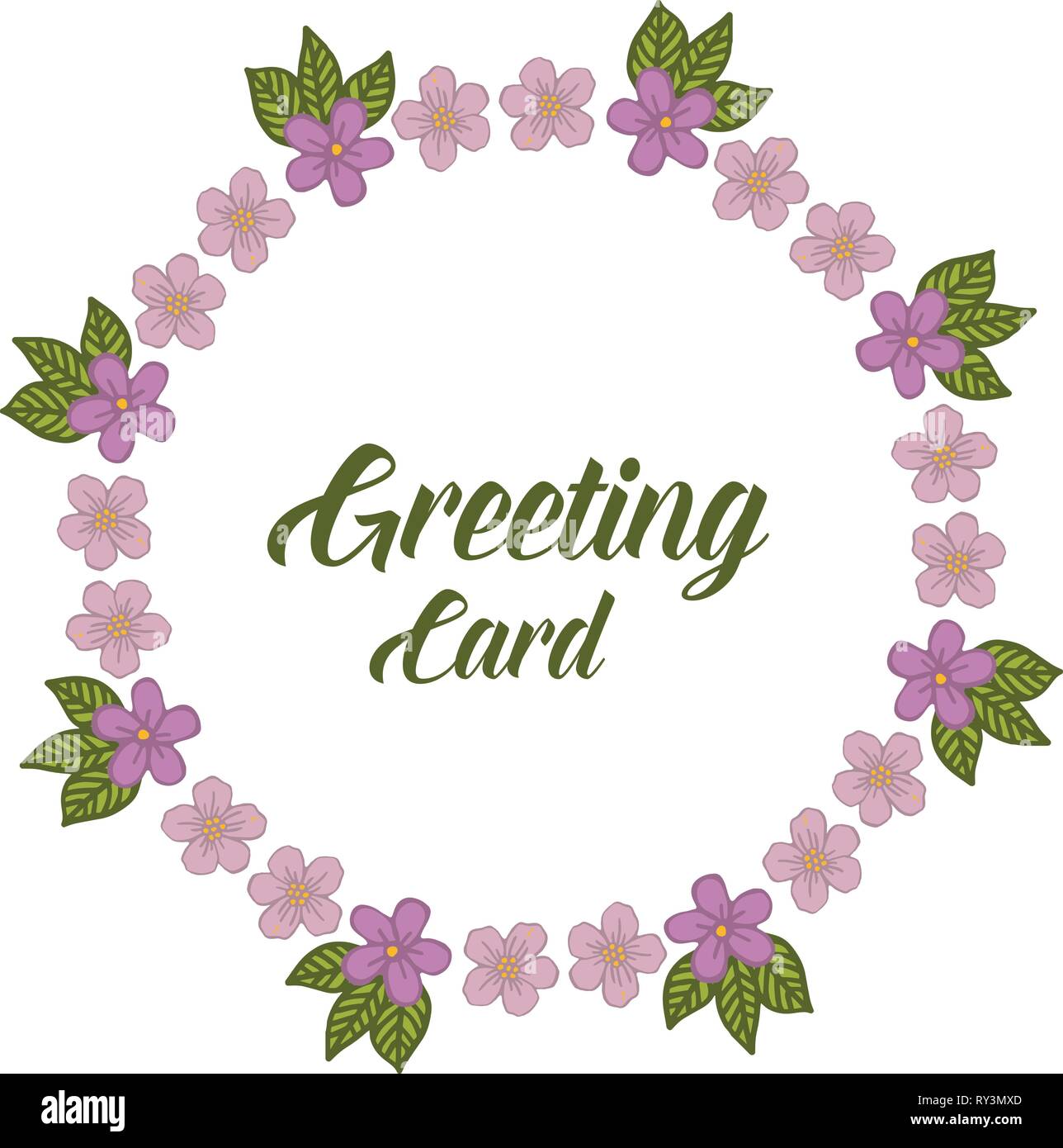 Vector illustration greeting card with purple flower frame hand drawn ...