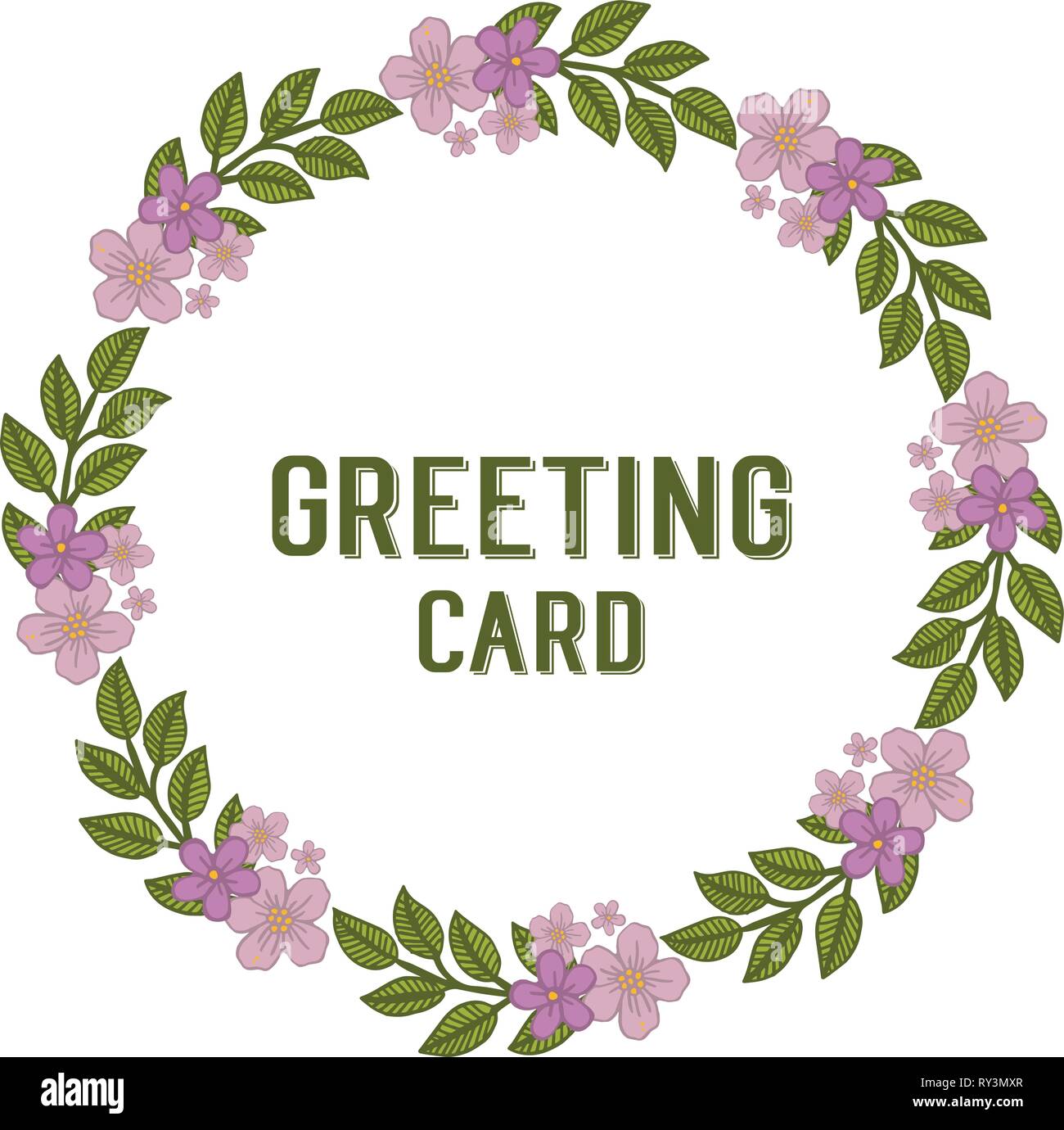 Vector illustration greeting card with purple flower frame hand drawn ...