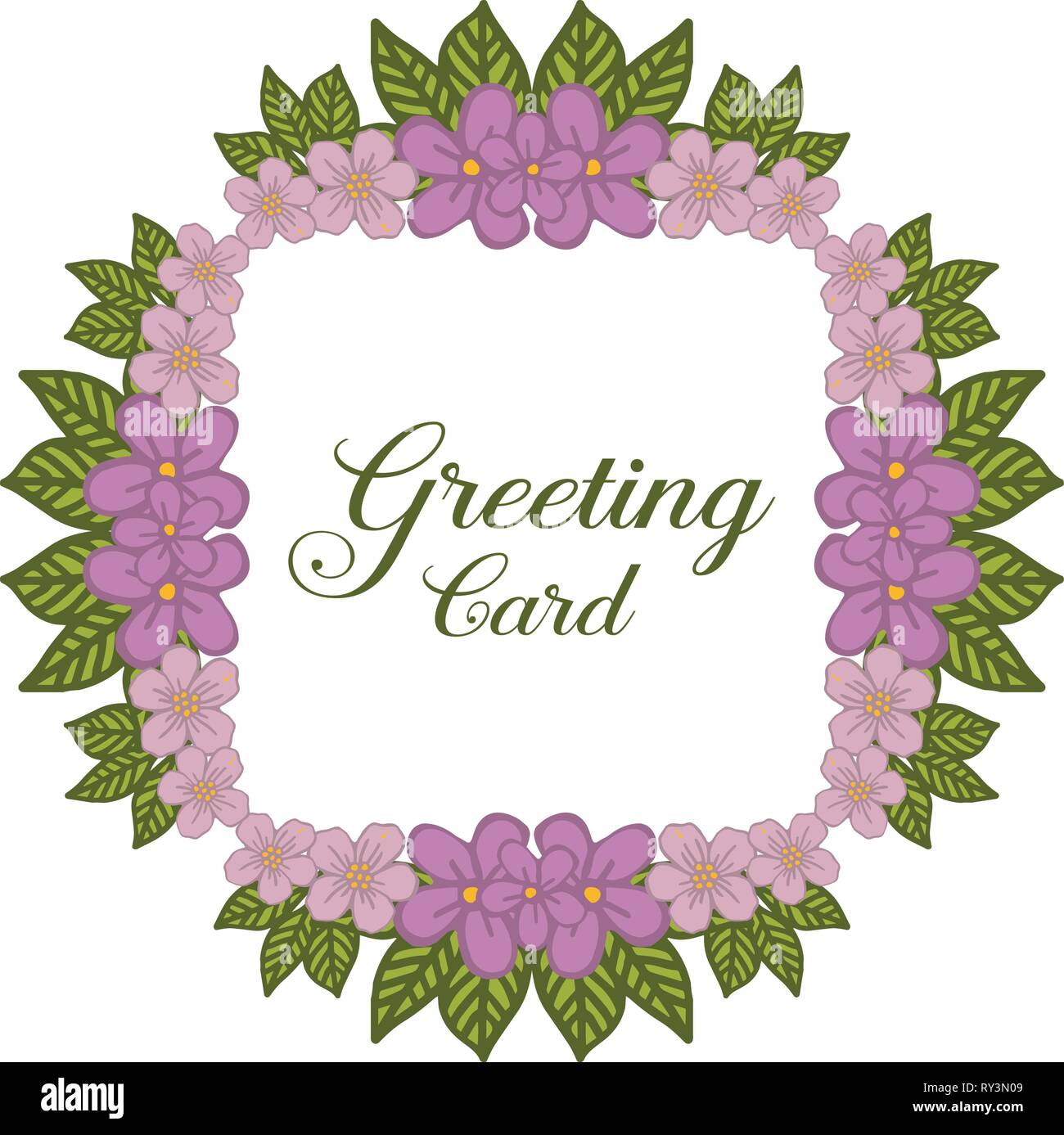 Vector illustration greeting card with purple flower frame hand drawn ...