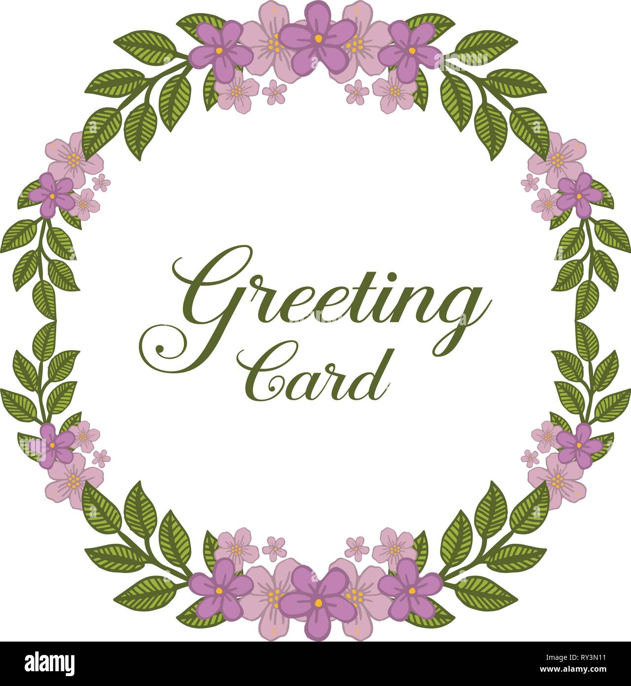 Vector illustration greeting card with purple flower frame hand drawn ...