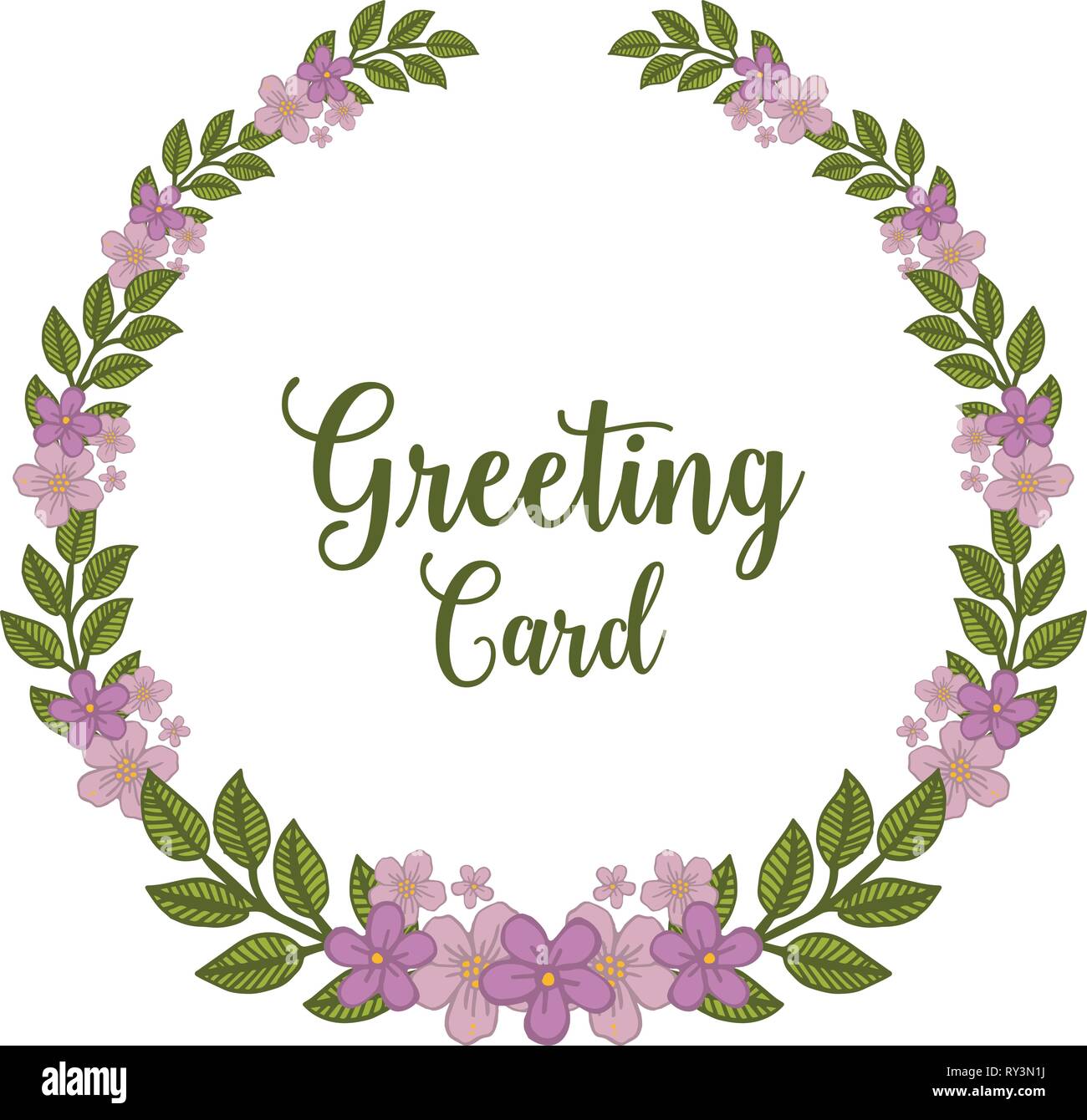 Vector illustration greeting card with purple flower frame hand drawn ...