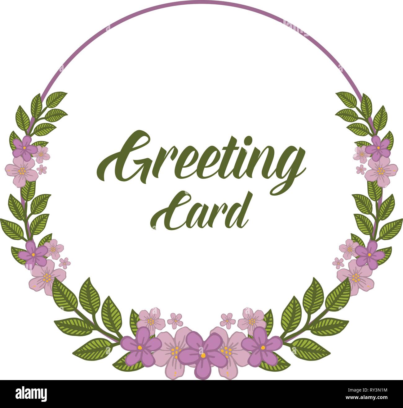Vector illustration greeting card with purple flower frame hand drawn ...
