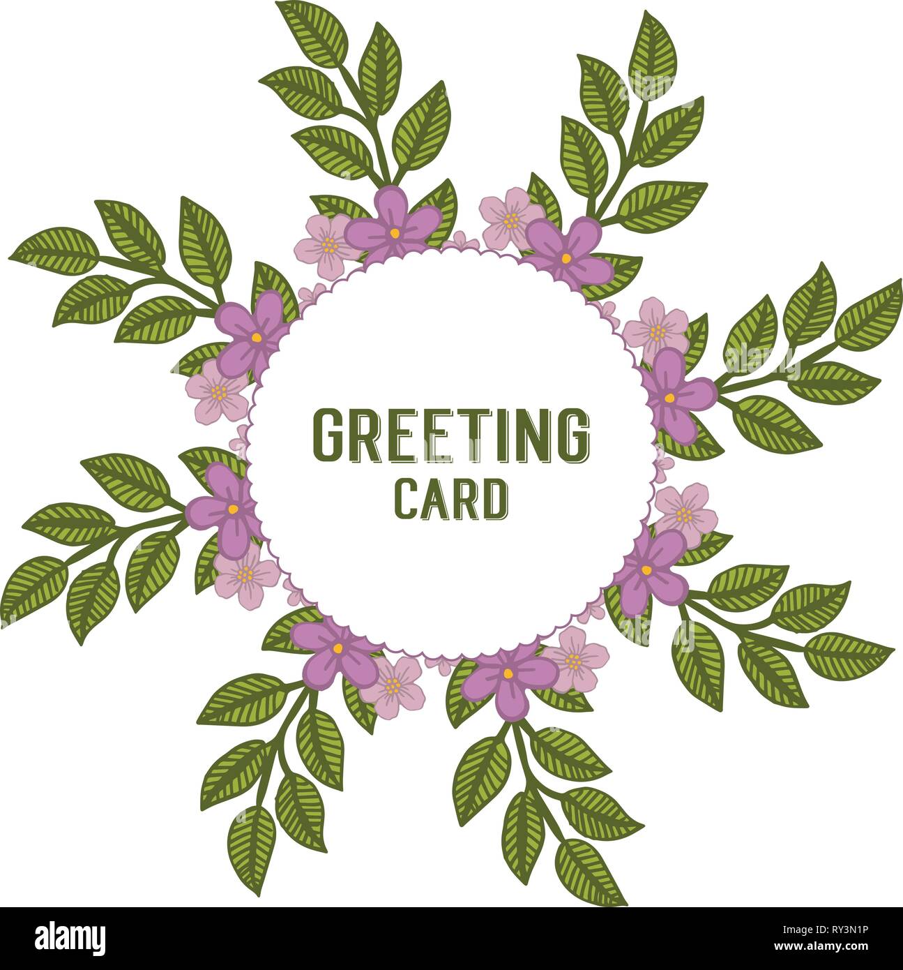 Vector illustration greeting card with purple flower frame hand drawn ...