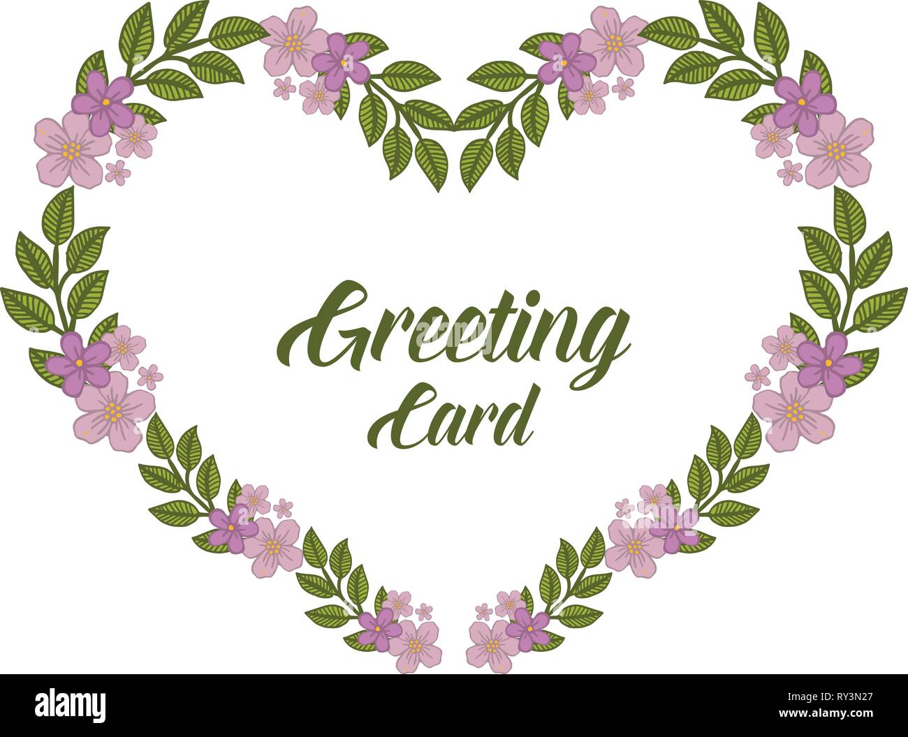Vector illustration greeting card with purple flower frame hand drawn ...