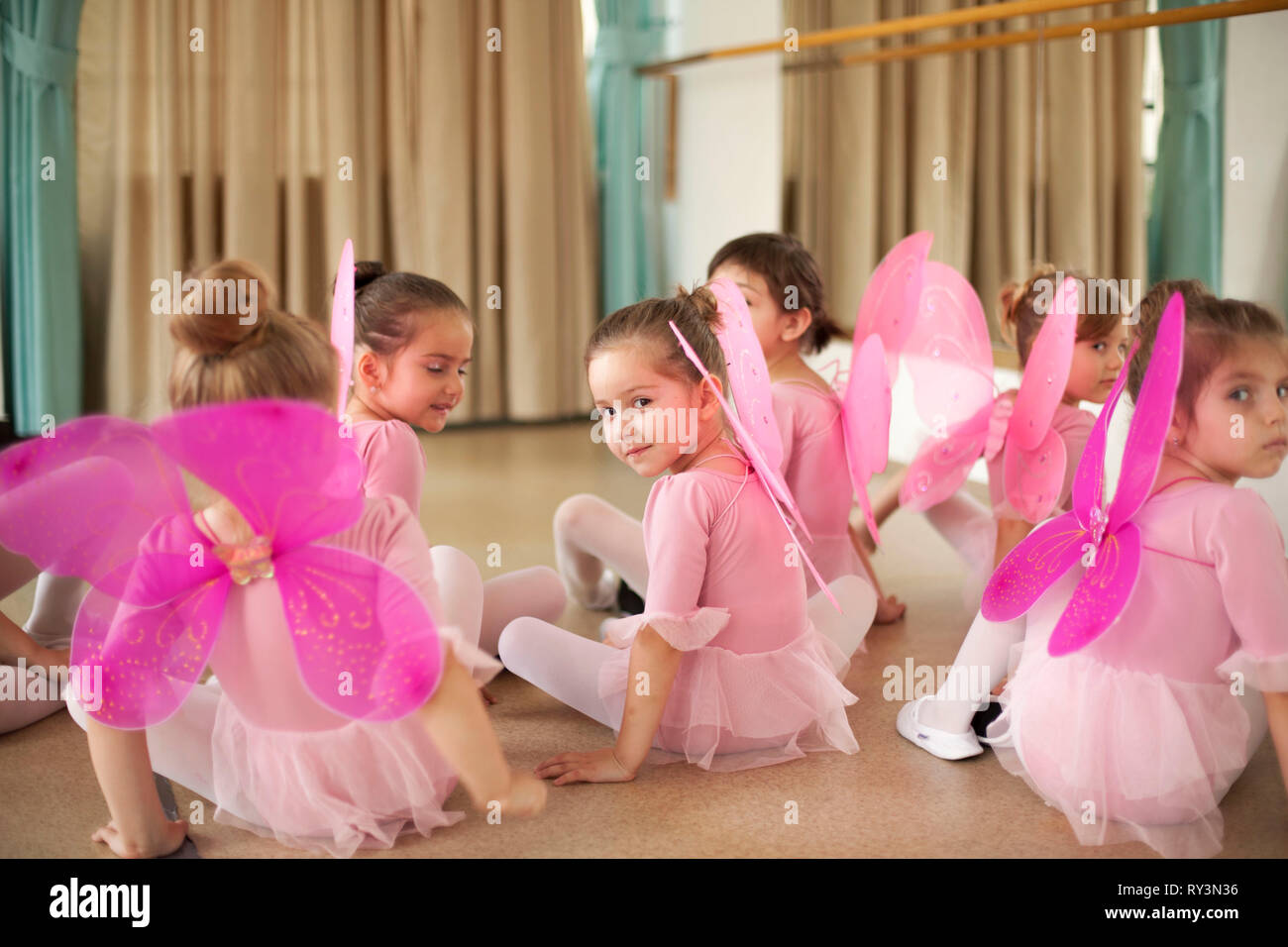 Baby ballerinas in ballet studio Stock Photo