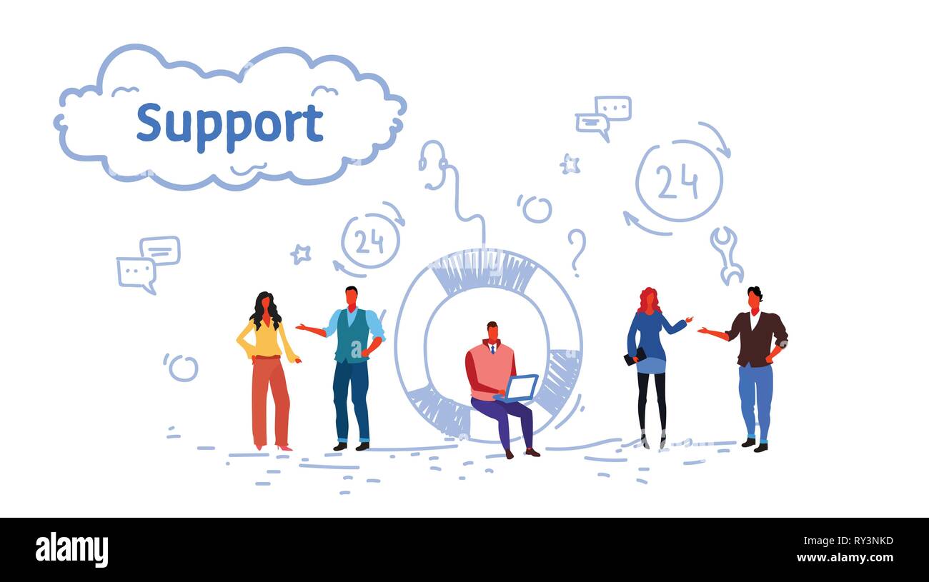 business people group technical team support center concept online