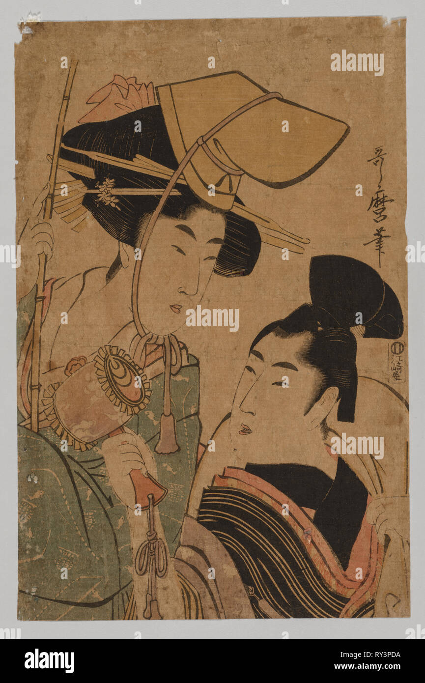 Woman Representing Good Fortune, 1753-1806. Kitagawa Utamaro (Japanese, 1753?-1806). Color woodblock print; sheet: 47 x 22.3 cm (18 1/2 x 8 3/4 in Stock Photo