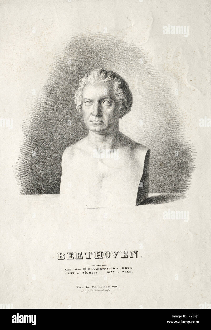 Bust of Ludwig van Beethoven. Joseph Kriehuber (German, 1800-1876). Lithograph Stock Photo