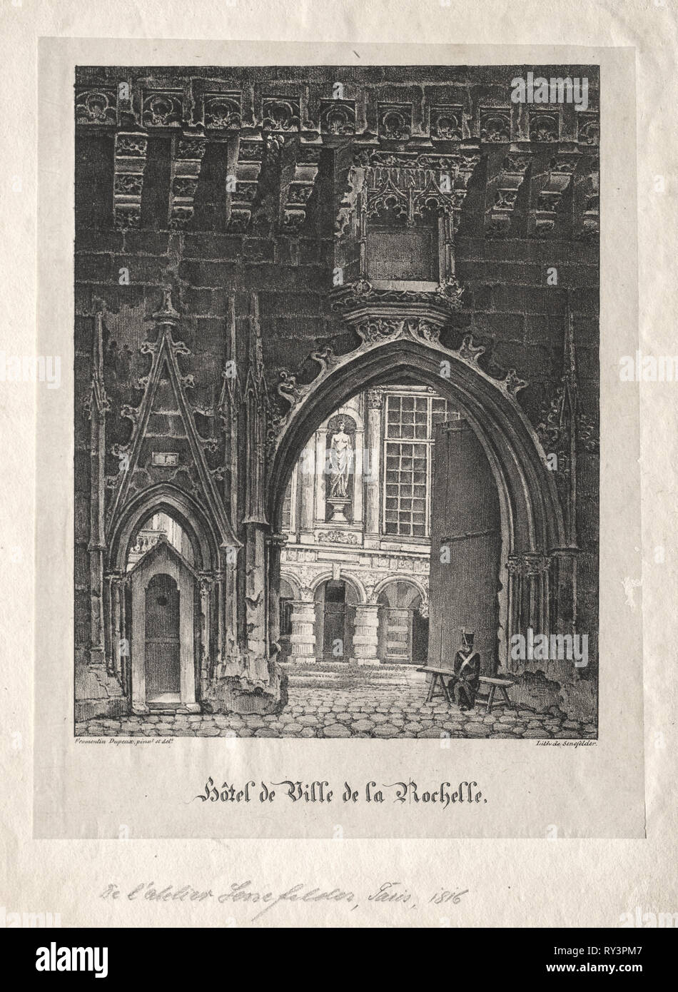 Hotel da Ville de la Rochelle, France. Alois Senefelder (German, 1771-1834). Lithograph Stock Photo