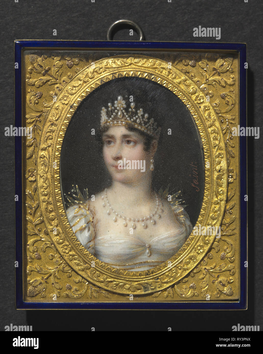 Portrait of Joséphine de Beauharnais, Empress of the French, c. 1806. Daniel Saint (French, 1778-1847). Watercolor on ivory in a gilt metal and enamel frame with silver backing; framed: 5.2 x 4.6 cm (2 1/16 x 1 13/16 in.); unframed: 3.9 x 2.8 cm (1 9/16 x 1 1/8 in Stock Photo