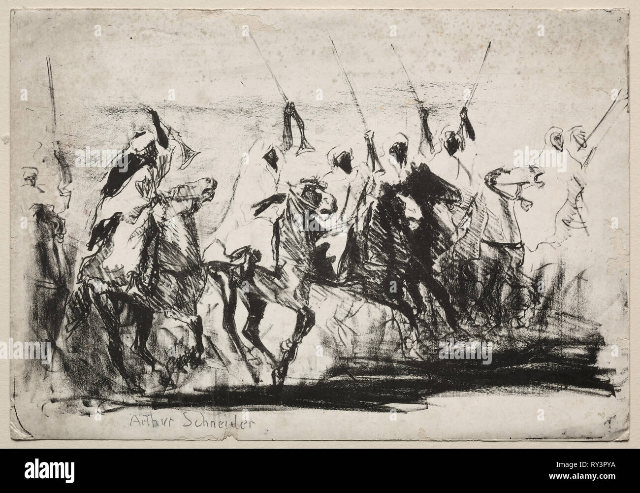 Moorish Lancers, Fantasia, c. 1900. Arthur E. Schneider. Lithograph Stock Photo