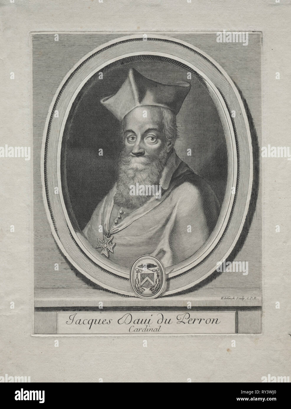 Cardinal Jaques Davey Duperron. Gerard Edelinck (French, 1640-1707). Engraving Stock Photo