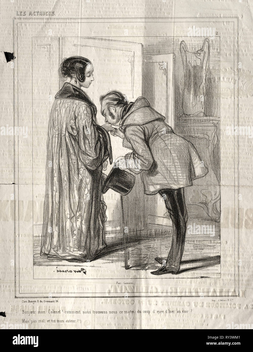 Les Actrices:  Bonjour mon Colonel!, 1843. Paul Gavarni (French, 1804-1866). Lithograph Stock Photo