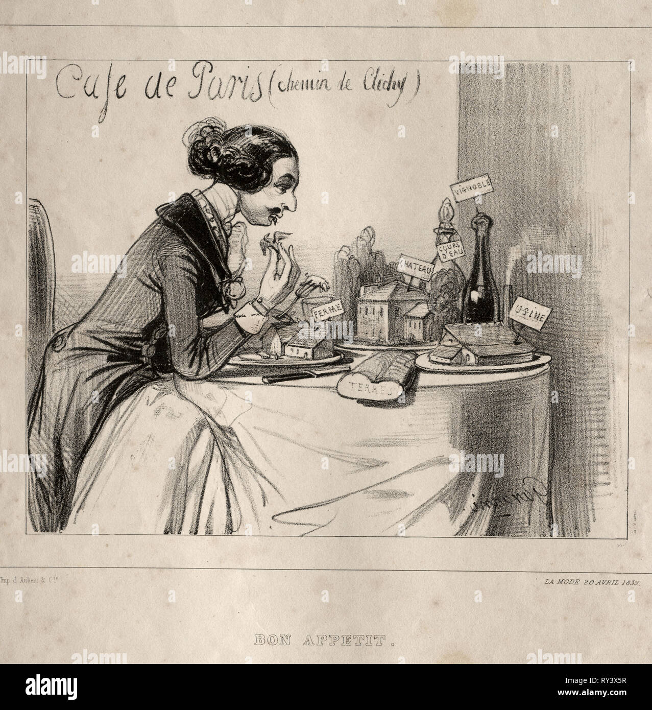 Croquis Fantastique:  Bon Appetit, 1839. Paul Gavarni (French, 1804-1866). Lithograph Stock Photo
