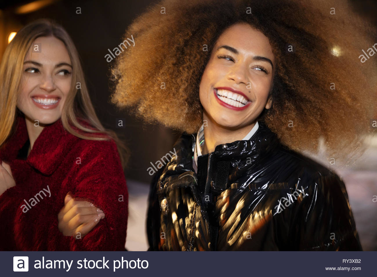 Portrait laughing, carefree young women Stock Photo