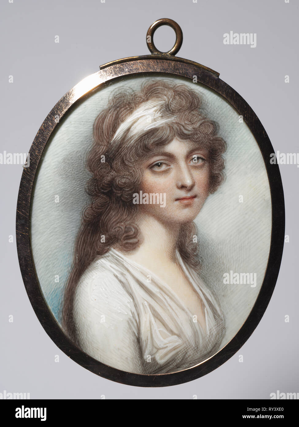Portrait of Anna Walmesley, 1795. Andrew Plimer (British, 1763-1837). Watercolor on ivory in a gold frame with hair reverse; image: 6.4 x 5.6 cm (2 1/2 x 2 3/16 in.); framed: 7.5 x 6 cm (2 15/16 x 2 3/8 in.); sight: 6.7 x 5.4 cm (2 5/8 x 2 1/8 in Stock Photo