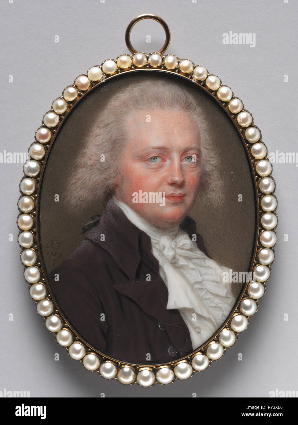 Portrait of a Man, 1789. John I Smart (British, 1741-1811). Watercolor on ivory in a gold and seed pearl frame; framed: 7.1 x 5.5 cm (2 13/16 x 2 3/16 in.); unframed: 6.2 x 4.5 cm (2 7/16 x 1 3/4 in Stock Photo
