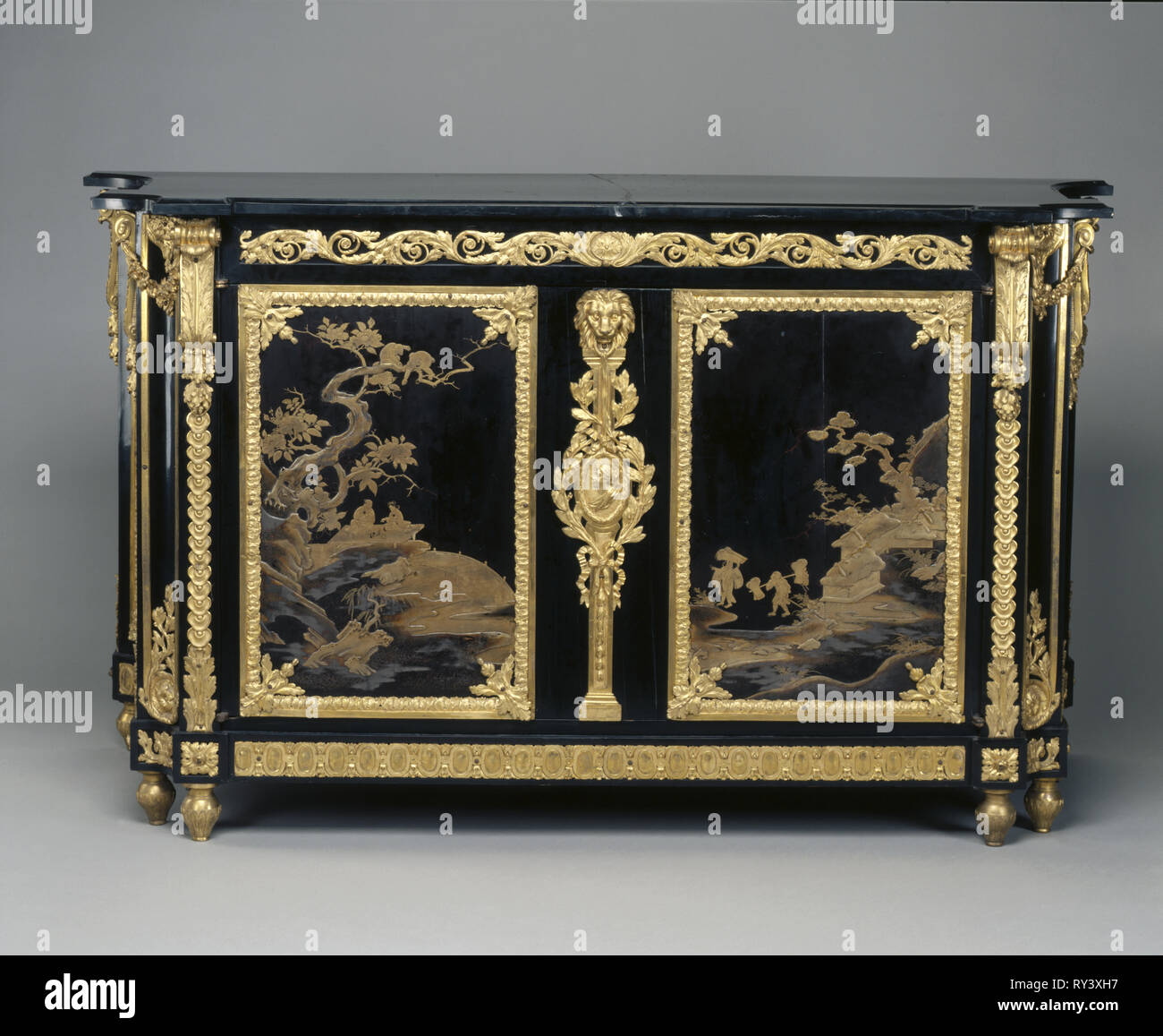 Chest of Drawers (Commode), c. 1765- 1770. René Dubois (French, 1737-1798). Ebony veneer with Japanese lacquer panels, gilt bronze mounts, and marble top; overall: 86.8 x 152.4 x 59.7 cm (34 3/16 x 60 x 23 1/2 in Stock Photo