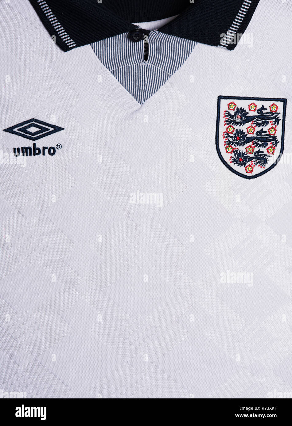 Close up of England National Football team kit for Italia 90. Stock Photo