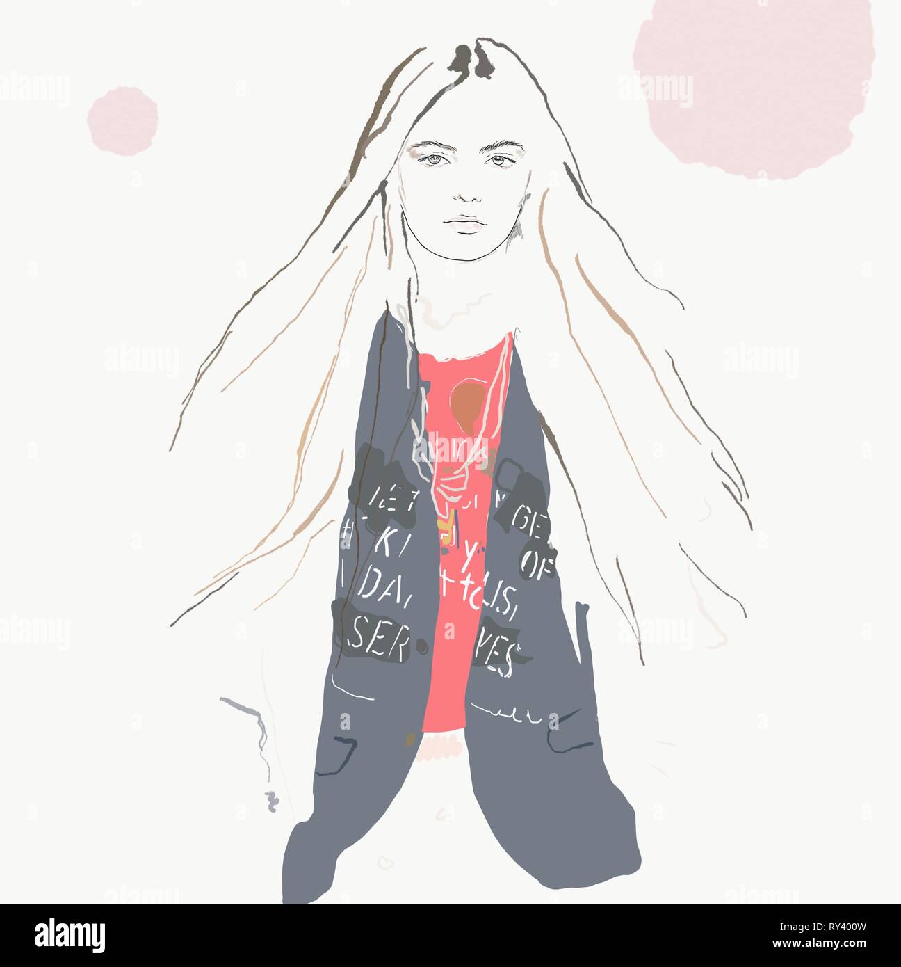 painting r13 model fashion illustration. Runway trends 2019 Stock Photo