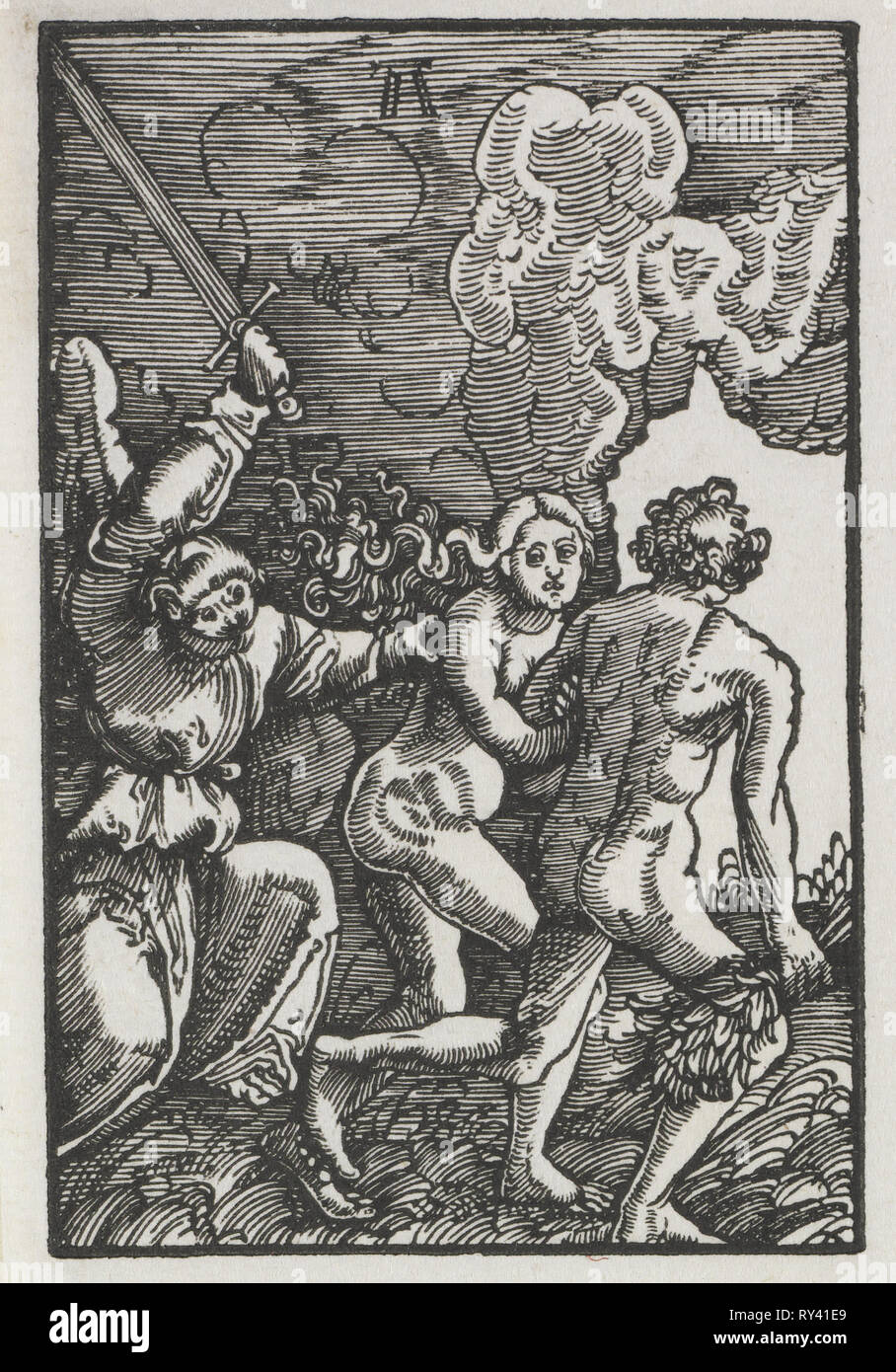 The Fall and Redemption of Man:  The Expulsion from Eden, c. 1515. Albrecht Altdorfer (German, c. 1480-1538). Woodcut Stock Photo