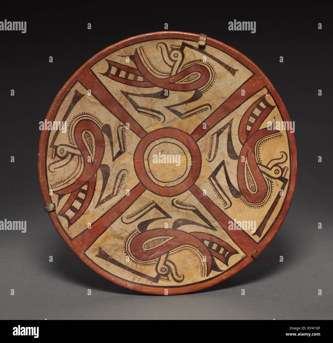Plate, 400-1000. Panama, Cocle. Pottery; diameter: 34.4 x 5 cm (13 9/16 x 1 15/16 in Stock Photo