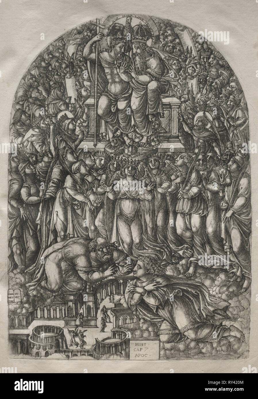 The Apocalypse:  An Innumerable Multitude Which Stand before the Throne, 1546-1556. Jean Duvet (French, 1485-1561). Engraving Stock Photo