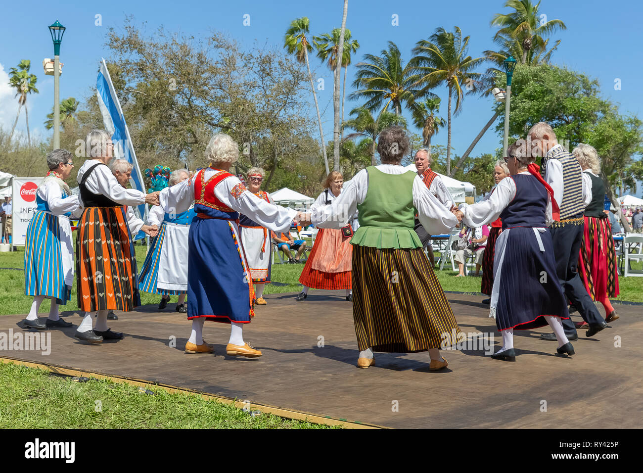 Lake Worth Florida Usa March 3 19 Midnight Sun Festival Celebrating Finnish Culture The Couples Form A Large Circle During A Finnish Dance Stock Photo Alamy