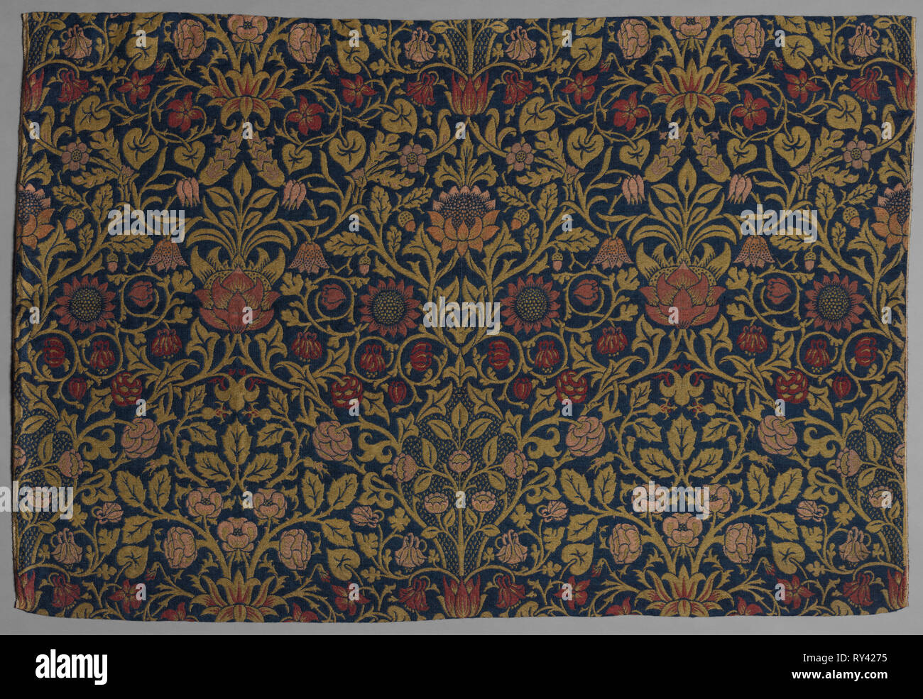 Violet and Columbine, 1883. William Morris (British, 1834-1896). Jacquard loom woven weft-faced twill, double cloth; wool and mohair; overall: 122.6 x 180.7 cm (48 1/4 x 71 1/8 in Stock Photo